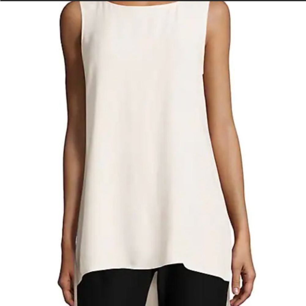 Eileen Fisher Silk Long Hi Lo Tunic Shell Top, Bone colour size XL